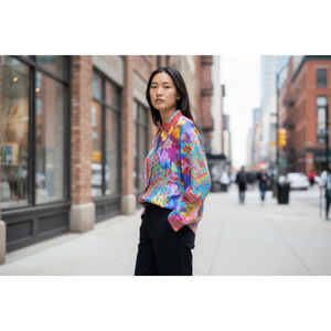 Vtg Sandy Starkman Art To Wear Patchwork Multicolor Rayon Jacket Medium